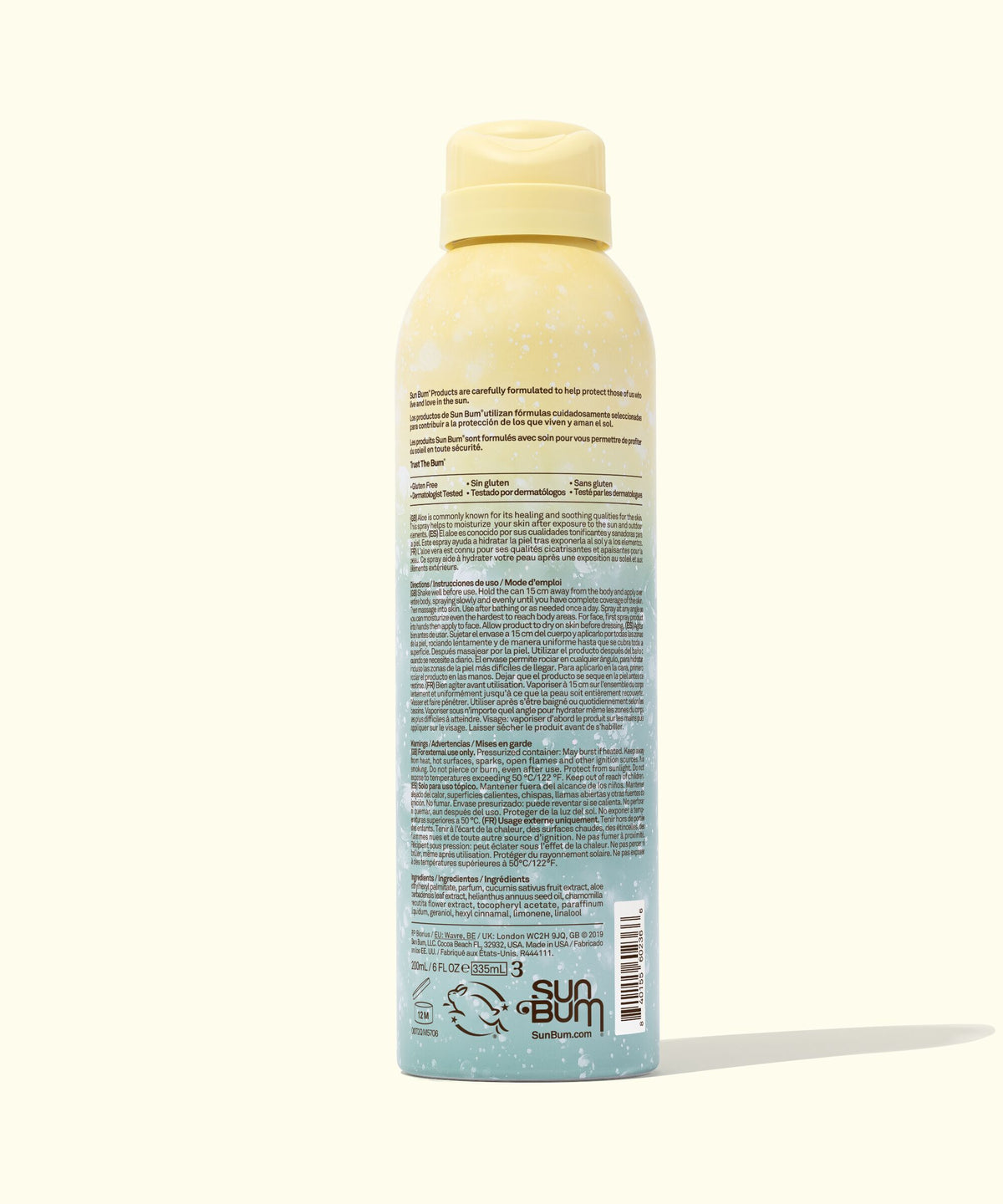 Sunscreen spray bottle with label on a white background