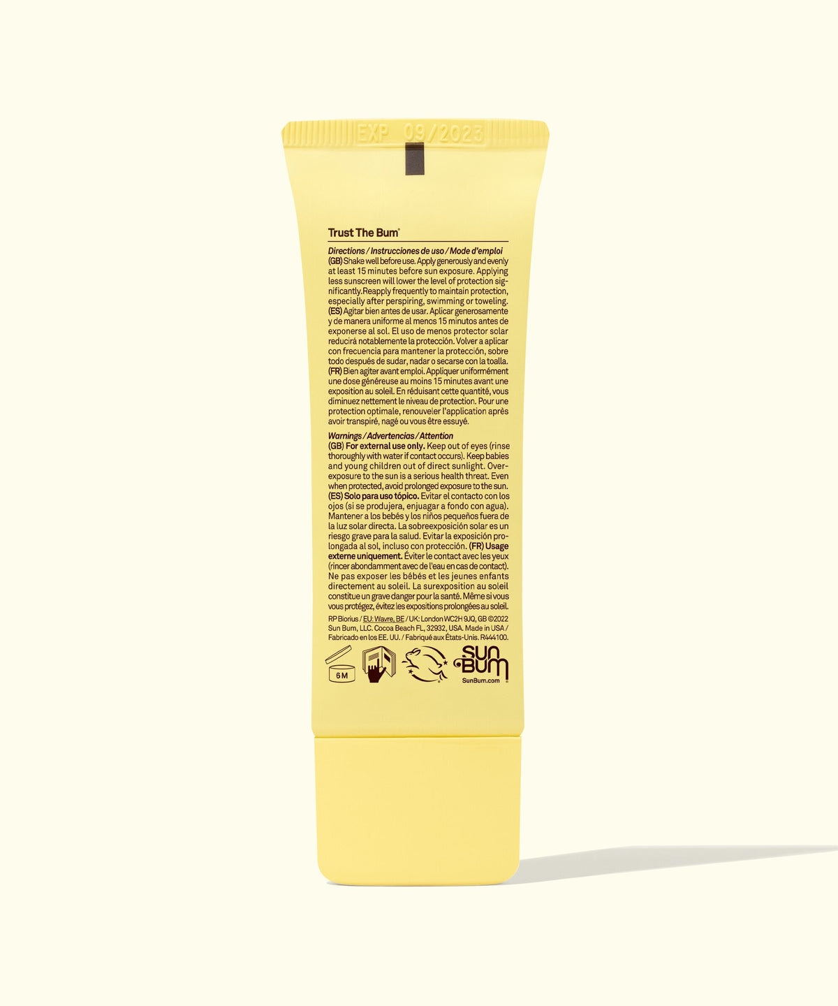 Yellow tube with text and icons on a white background