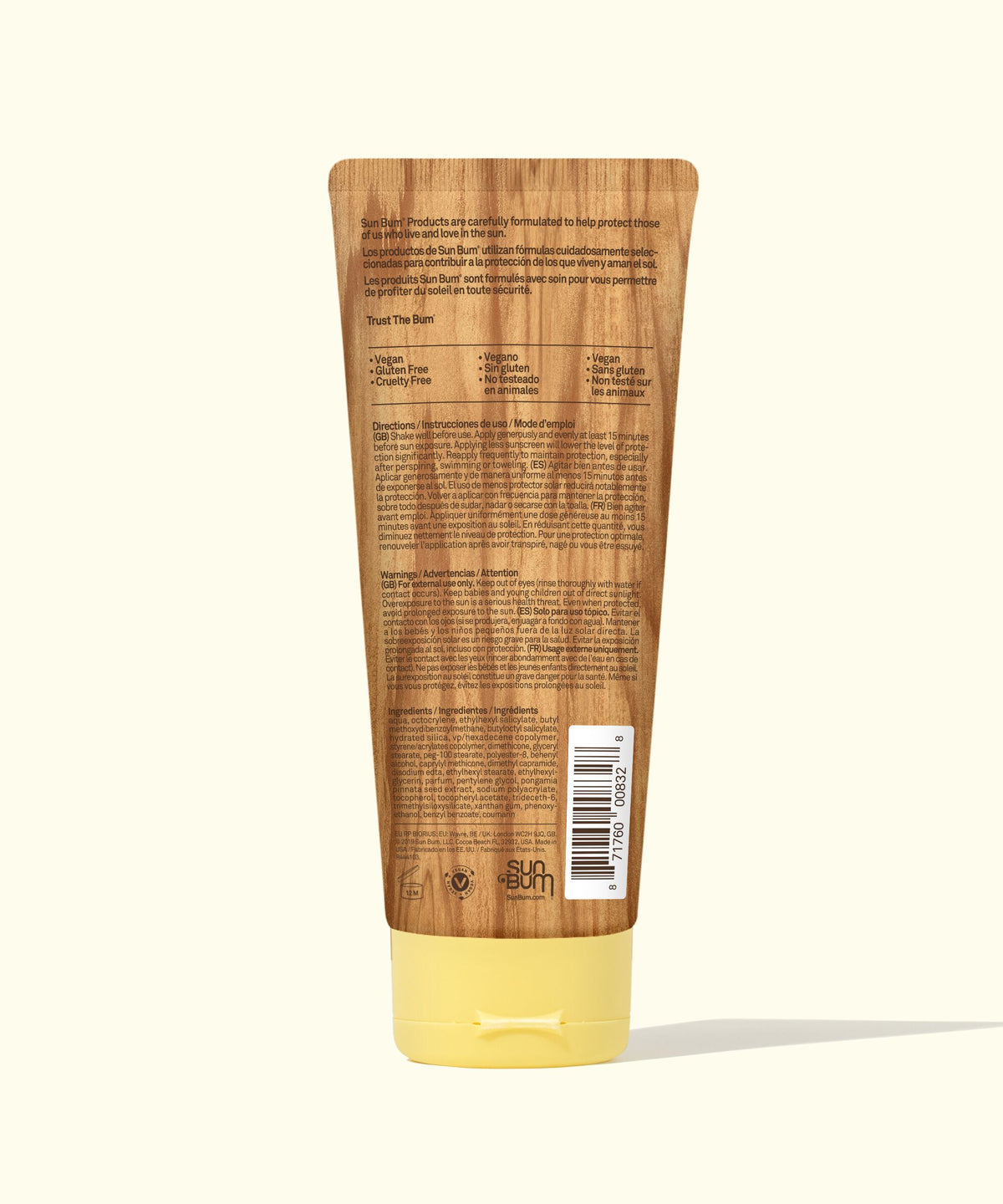 Wooden-textured tube with a yellow base on a white background
