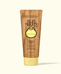 Sun Bum sunscreen tube with wooden design on a white background