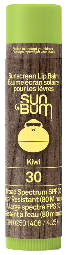 Sun Bum sunscreen lip balm stick with kiwi flavor on a white background