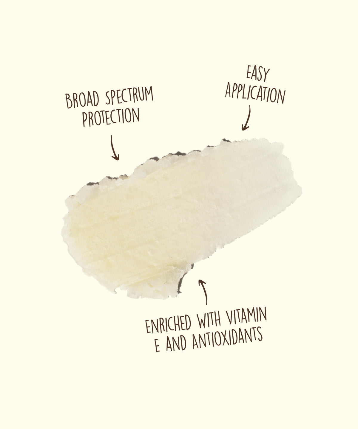 Cosmetic product with text highlighting features on a white background